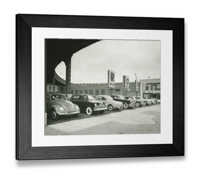 Framed Print : Car dealership, (B&W) Framed Print : Car dealership, (B&W)