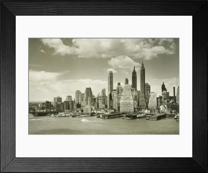 Framed Print : American city by river, (B&W) Framed Print : American city by river, (B&W)