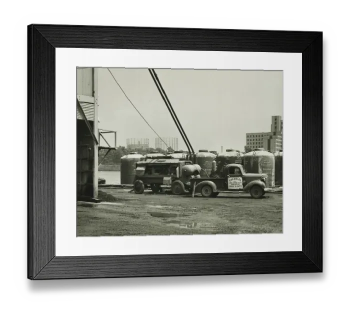 Framed Print : Truck on construction site, (B&W) Framed Print : Truck on construction site, (B&W)