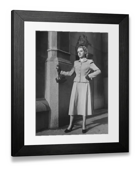 Framed Print : Elegant woman standing at Sutton Place NYC, (B&W)