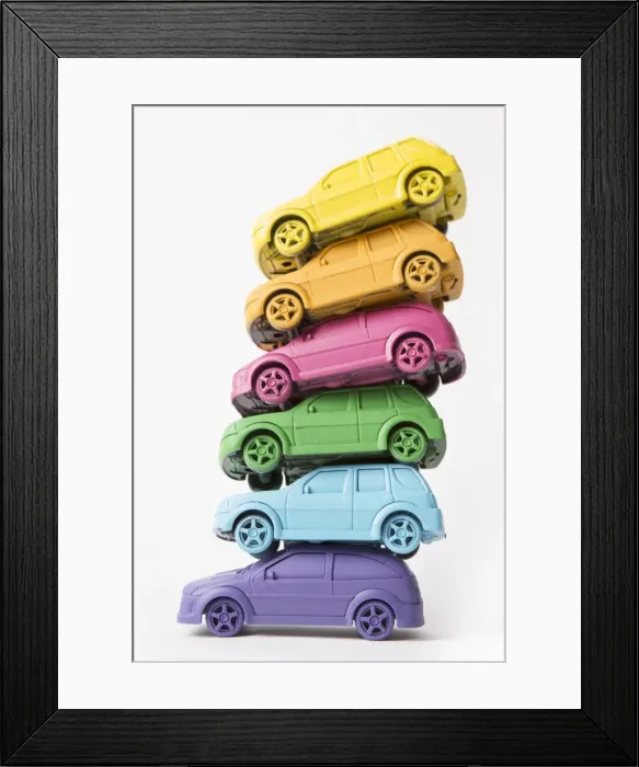 Framed Print : Stack of rainbow colored cars Framed Print : Stack of rainbow colored cars