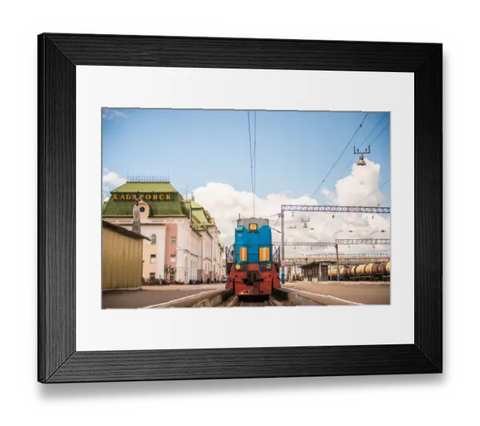 Framed Print : Trans-Siberian railway in Krabarovsk, Russia, Eur Framed Print : Trans-Siberian railway in Krabarovsk, Russia, Eur