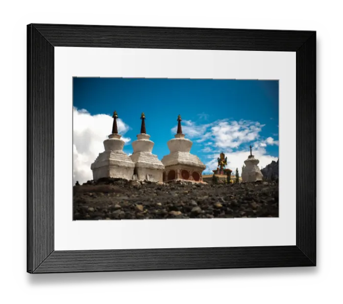 Framed Print : Tibetan white pagodas with Thiksey Monastery Framed Print : Tibetan white pagodas with Thiksey Monastery