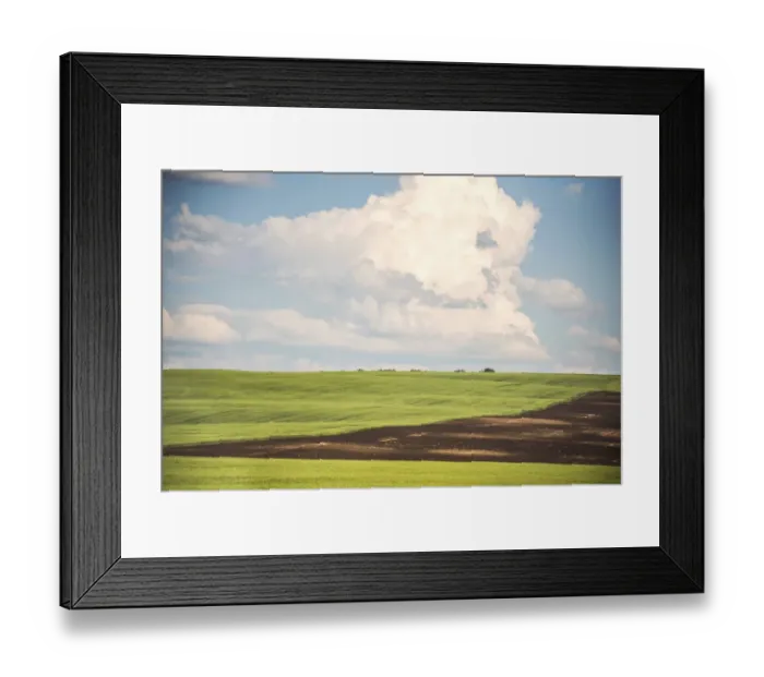 Framed Print : Green landscape over clear sky in siberia