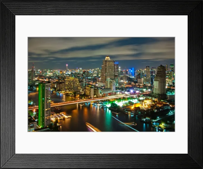 Framed Print : Night view of Chaophraya river with light