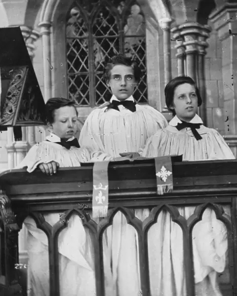 Choirboys. circa 1860: Young Victorian Christians sing in a choir