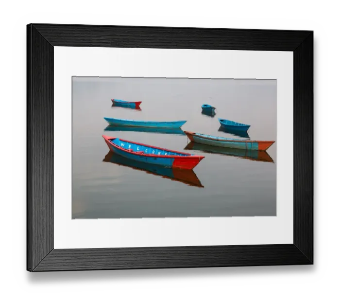 Framed Print : Welcome. Wooden boats on Phewa lake in Pokhara, Nepal Framed Print : Welcome. Wooden boats on Phewa lake in Pokhara, Nepal