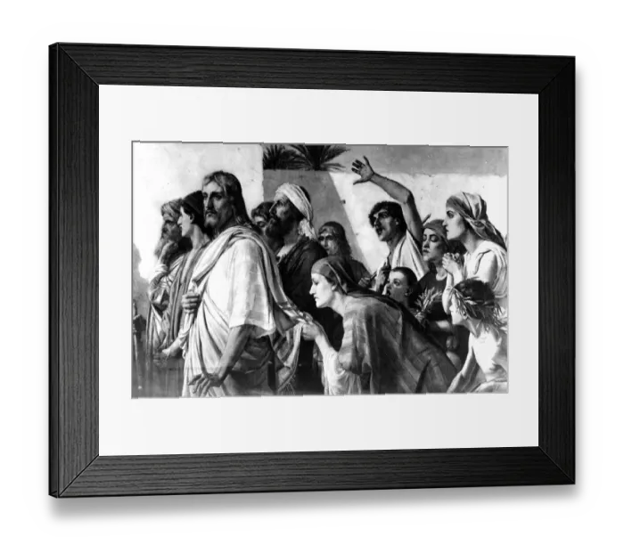 Framed Print : Faith. Circa 25 AD, One of the followers of Jesus Christ touches his clothing