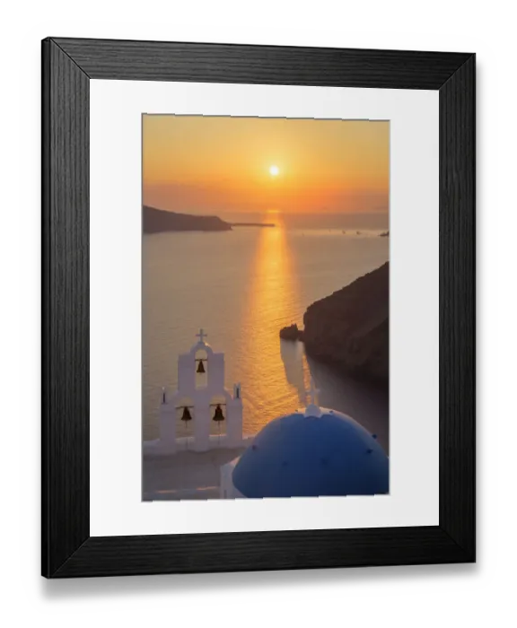 Framed Print : Santorini typical church sunset