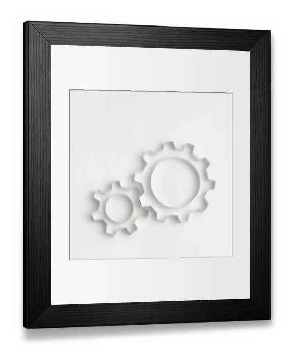 Framed Print : Origami gear wheels