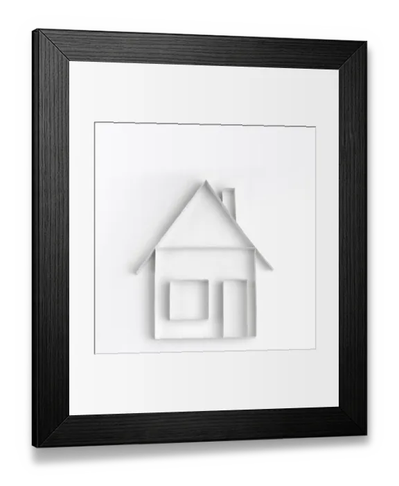 Framed Print : Origami. A house made in origami style on a white backdrop Framed Print : Origami. A house made in origami style on a white backdrop