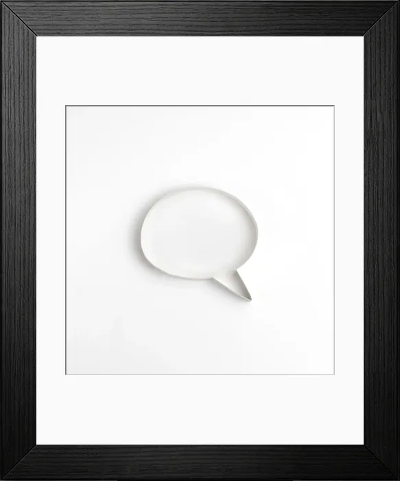 Framed Print : Origami. Speech bubble made origami style on a white backdrop Framed Print : Origami. Speech bubble made origami style on a white backdrop