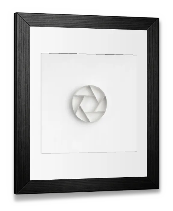Framed Print : Origami. aperture for a camera made origami style