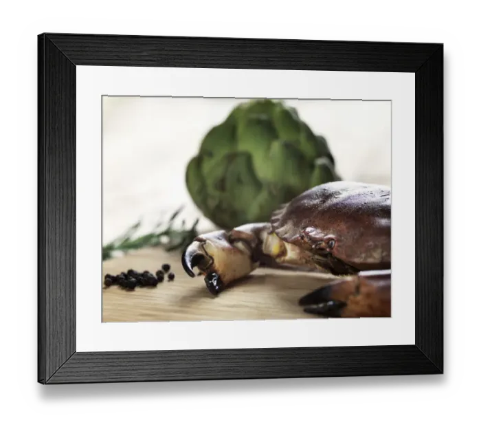 Framed Print : Crab on wood cutting board Framed Print : Crab on wood cutting board