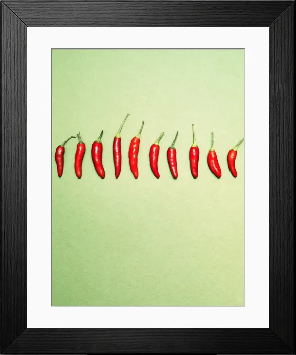 Framed Print : Chili peppers in a row Framed Print : Chili peppers in a row