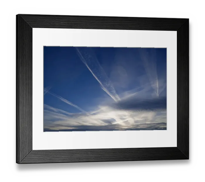 Framed Print : Small fluffy clouds, Cirrocumulus clouds, and medium-high stratus clouds, Altostratus, with contrails Framed Print : Small fluffy clouds, Cirrocumulus clouds, and medium-high stratus clouds, Altostratus, with contrails