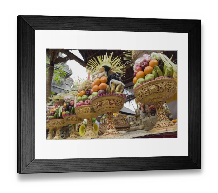 Framed Print : Sacrificial offerings, fruit at a temple ceremony, Pura Desa Temple, Ubud, Bali, Indonesia Framed Print : Sacrificial offerings, fruit at a temple ceremony, Pura Desa Temple, Ubud, Bali, Indonesia