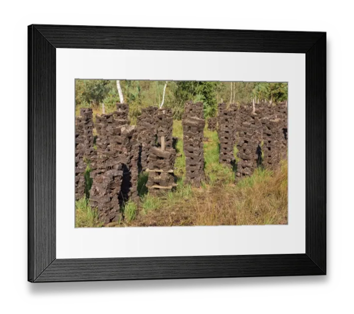 Framed Print : Stacks of peat sods left or drying in the traditional manner, Grundbeckenmoor Rosenheim, near Raubling, Upper Bavaria, Bavaria, Germany Framed Print : Stacks of peat sods left or drying in the traditional manner, Grundbeckenmoor Rosenheim, near Raubling, Upper Bavaria, Bavaria, Germany