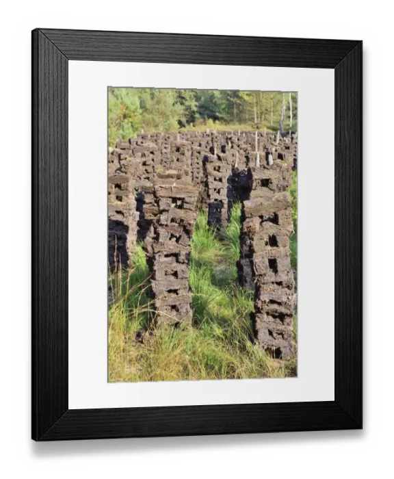 Framed Print : Stacks of peat sods left or drying in the traditional manner, Grundbeckenmoor Rosenheim, near Raubling, Upper Bavaria, Bavaria, Germany Framed Print : Stacks of peat sods left or drying in the traditional manner, Grundbeckenmoor Rosenheim, near Raubling, Upper Bavaria, Bavaria, Germany