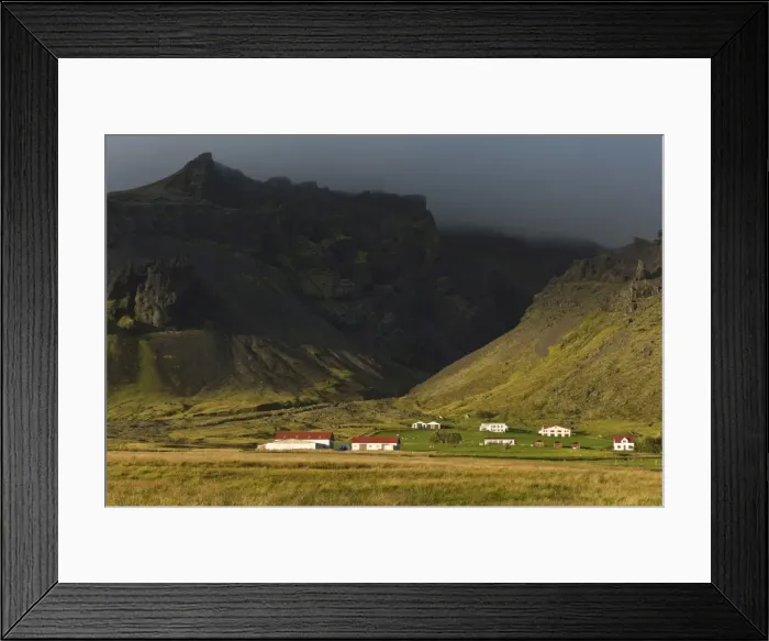 Framed Print : Low-hanging clouds, farmstead, near Skaftafell, South Coast, Iceland Framed Print : Low-hanging clouds, farmstead, near Skaftafell, South Coast, Iceland