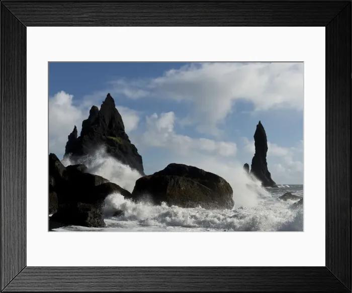 Framed Print : Strong surf at the beach of Reynisfjara, pinnacles Reynisdrangar, near Vik i Myrdal, South Coast, Iceland Framed Print : Strong surf at the beach of Reynisfjara, pinnacles Reynisdrangar, near Vik i Myrdal, South Coast, Iceland