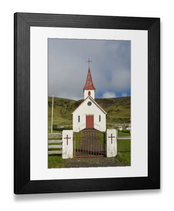 Framed Print : Reyniskirkja, church on Reynisfjara Beach near Vik i Myrdal, South Coast, Iceland Framed Print : Reyniskirkja, church on Reynisfjara Beach near Vik i Myrdal, South Coast, Iceland