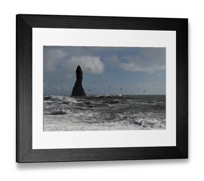Framed Print : Surf and seagulls, lava beach of Reynisfjara, Reynisdrangar Pinnacles, near Vik i Myrdal, South Coast, Iceland Framed Print : Surf and seagulls, lava beach of Reynisfjara, Reynisdrangar Pinnacles, near Vik i Myrdal, South Coast, Iceland