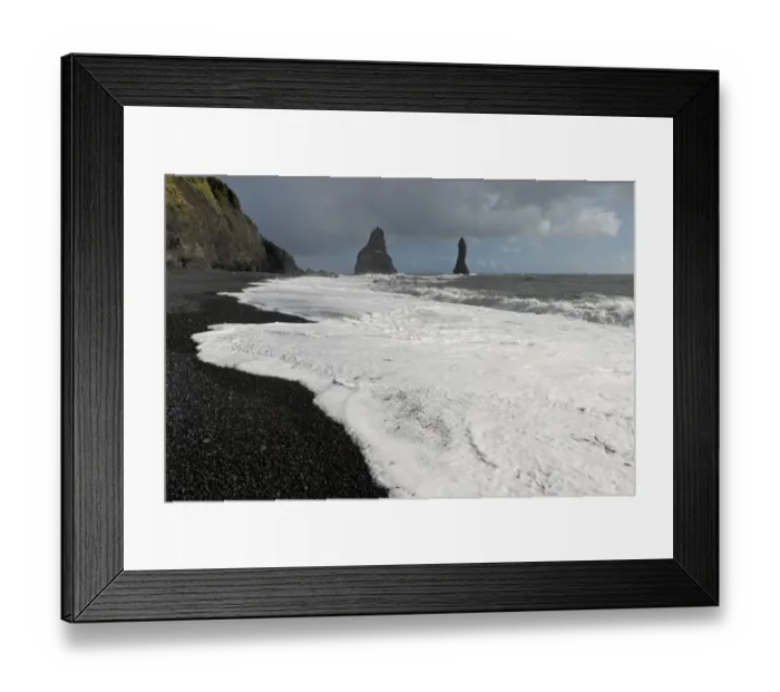 Framed Print : Surf on the black lava beach of Reynisfjara, Reynisdrangar Pinnacles, near Vik i Myrdal, South Coast, Iceland Framed Print : Surf on the black lava beach of Reynisfjara, Reynisdrangar Pinnacles, near Vik i Myrdal, South Coast, Iceland