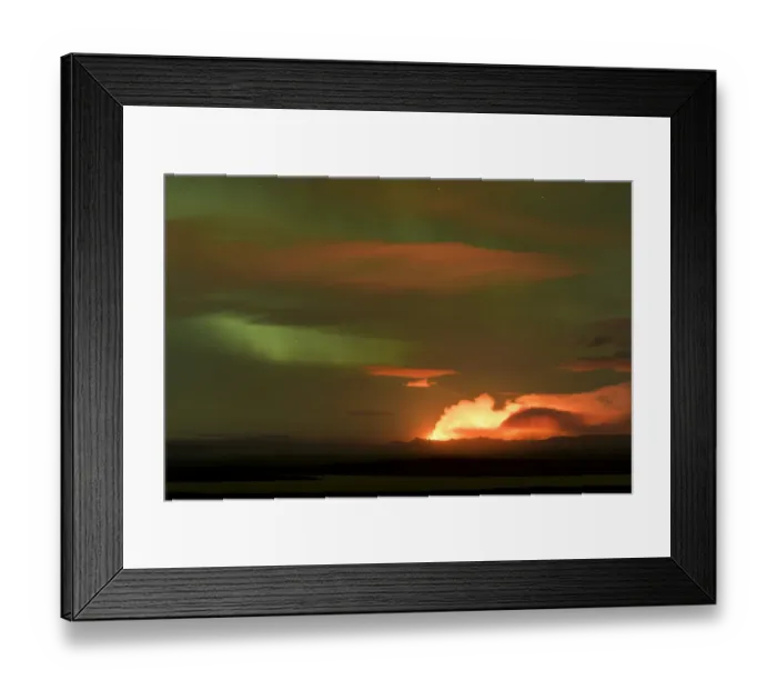 Framed Print : Ash and gas cloud of the Holuhraun fissure eruption, near the volcano Baroarbunga, northern lights, highlands, Northeast Iceland, Iceland Framed Print : Ash and gas cloud of the Holuhraun fissure eruption, near the volcano Baroarbunga, northern lights, highlands, Northeast Iceland, Iceland