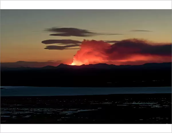 Halslon Reservoir, ash and gas cloud of the Holuhraun fissure eruption, near the volcano Baroarbunga, highlands, Northeast Iceland, Iceland