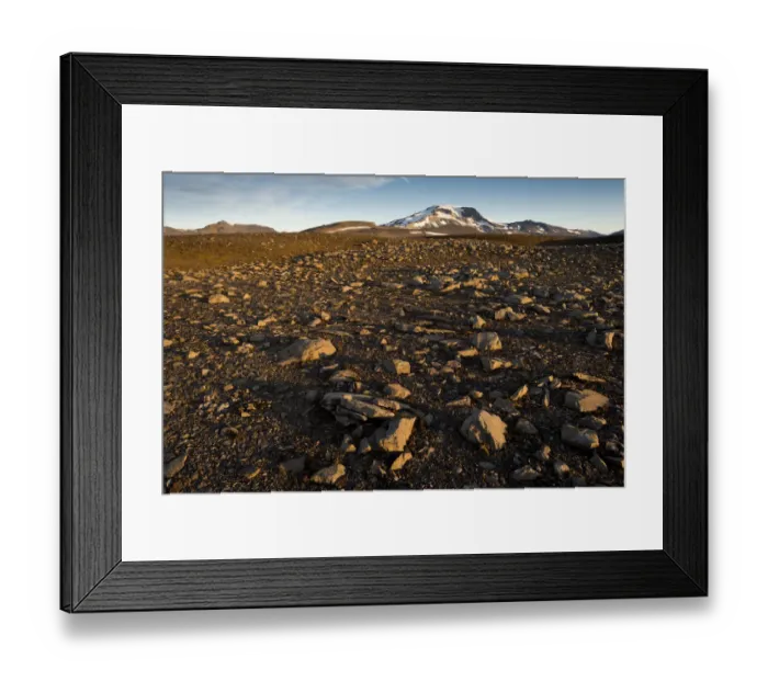 Framed Print : Rocky, desert-like landscape, Eastern Highlands, Mt Snaefell at the back, Iceland Framed Print : Rocky, desert-like landscape, Eastern Highlands, Mt Snaefell at the back, Iceland