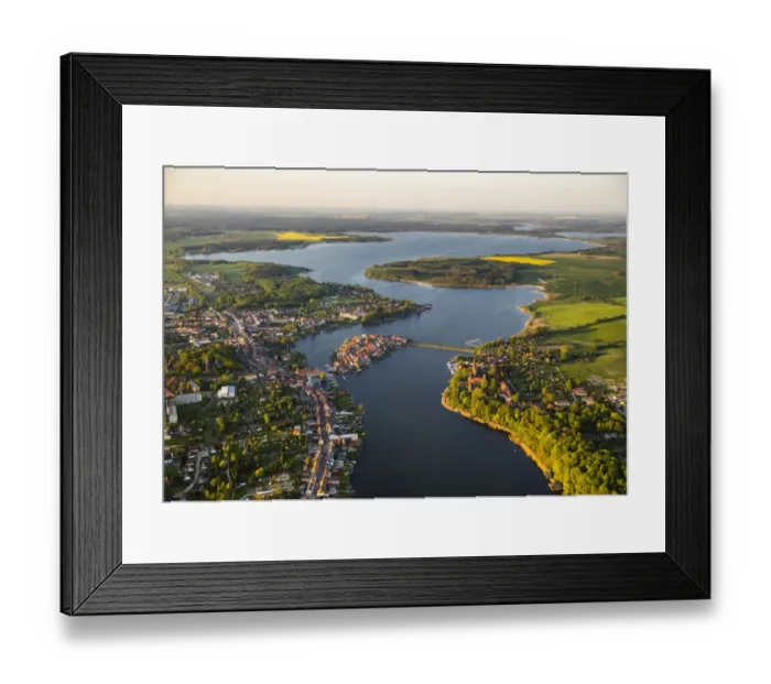 Framed Print : Aerial view, Malchow with Malchower See lake and the island with the historic centre and its old market square, Malchow, Mecklenburg Lake District, Mecklenburg-Western Pomerania, Germany