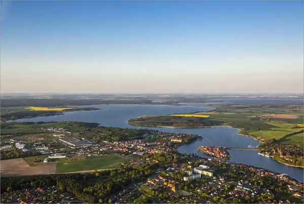 Aerial view, Malchow with Malchower See lake and the island with the historic centre and its old market square, Malchow, Mecklenburg Lake District, Mecklenburg-Western Pomerania, Germany