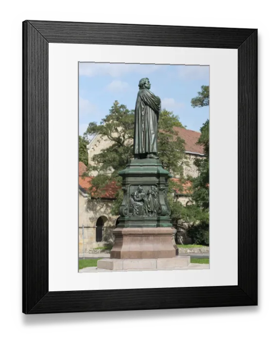 Framed Print : Luther Memorial, west side, relief of the young Luther, bronze, 1895, sculptor Adolf von Donndorf, renovated state in 2014, Eisenach, Thuringia, Germany Framed Print : Luther Memorial, west side, relief of the young Luther, bronze, 1895, sculptor Adolf von Donndorf, renovated state in 2014, Eisenach, Thuringia, Germany