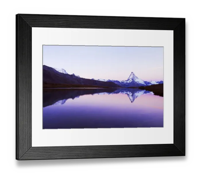 Framed Print : Matterhorn reflected in lake Stellisee, at dusk, Valais Alps, Canton of Valais, Zermatt, Switzerland Framed Print : Matterhorn reflected in lake Stellisee, at dusk, Valais Alps, Canton of Valais, Zermatt, Switzerland