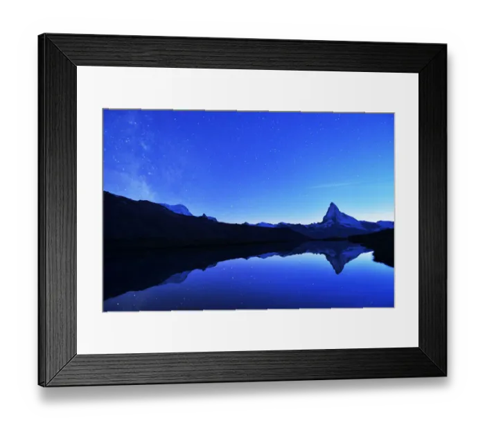 Framed Print : Matterhorn with Milky Way reflected in lake Stellisee, at night, Valais Alps, Canton of Valais, Zermatt, Switzerland Framed Print : Matterhorn with Milky Way reflected in lake Stellisee, at night, Valais Alps, Canton of Valais, Zermatt, Switzerland