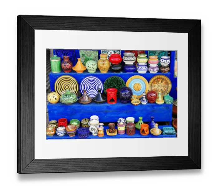 Framed Print : Ceramics, pottery, souvenirs, Essaouira, Morocco Framed Print : Ceramics, pottery, souvenirs, Essaouira, Morocco