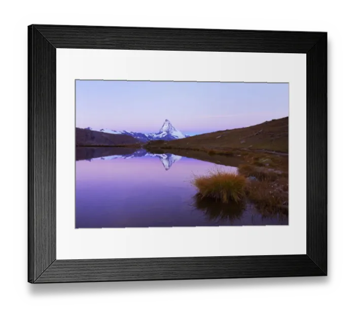 Framed Print : Matterhorn reflected in lake Stellisee, at dusk, Valais Alps, Canton of Valais, Zermatt, Switzerland