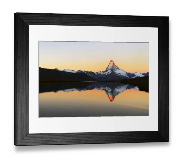 Framed Print : Matterhorn reflected in lake Stellisee, at sunrise, Valais Alps, Canton of Valais, Zermatt, Switzerland Framed Print : Matterhorn reflected in lake Stellisee, at sunrise, Valais Alps, Canton of Valais, Zermatt, Switzerland