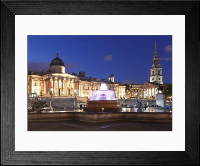 Framed Print : Fountain in front of the National Gallery and Church of St Martin-in-the-Fields, Trafalgar Square, London, England, United Kingdom Framed Print : Fountain in front of the National Gallery and Church of St Martin-in-the-Fields, Trafalgar Square, London, England, United Kingdom