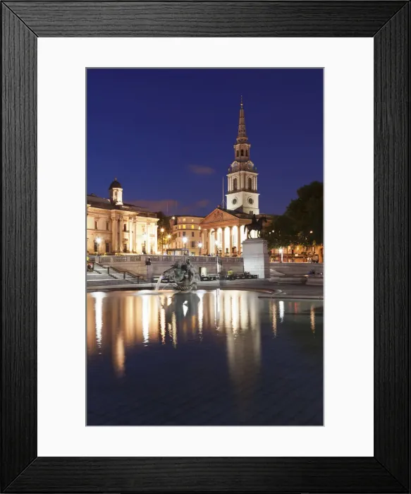 Framed Print : Fountain with equestrian statue of George IV in front of the National Gallery and Church of St Martin-in-the-Fields, Trafalgar Square, London, England, United Kingdom Framed Print : Fountain with equestrian statue of George IV in front of the National Gallery and Church of St Martin-in-the-Fields, Trafalgar Square, London, England, United Kingdom