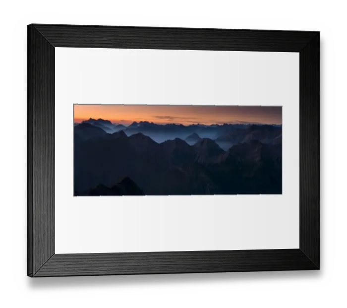 Framed Print : Sunrise above the peaks of the Allgau Alps in steplike arrangement, Oberstdorf, Bavaria, Germany Framed Print : Sunrise above the peaks of the Allgau Alps in steplike arrangement, Oberstdorf, Bavaria, Germany