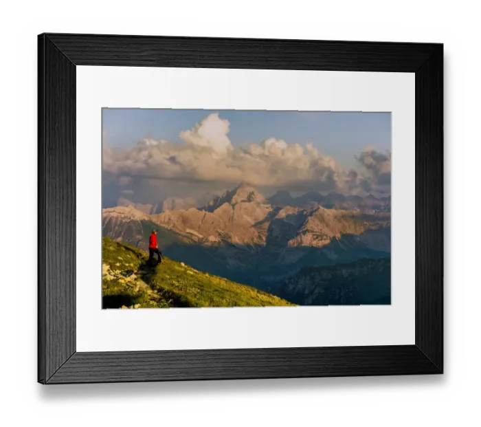 Framed Print : Dark clouds above the Allgau Alps with mountain hiker, Oberstdorf, Bavaria, Germany Framed Print : Dark clouds above the Allgau Alps with mountain hiker, Oberstdorf, Bavaria, Germany