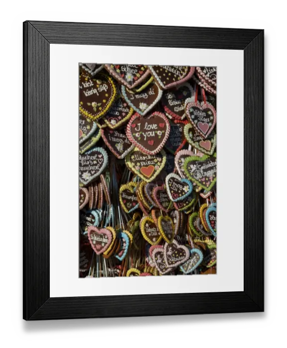 Framed Print : Gingerbread hearts at a stall, Oktoberfest, Munich, Upper Bavaria, Bavaria, Germany Framed Print : Gingerbread hearts at a stall, Oktoberfest, Munich, Upper Bavaria, Bavaria, Germany