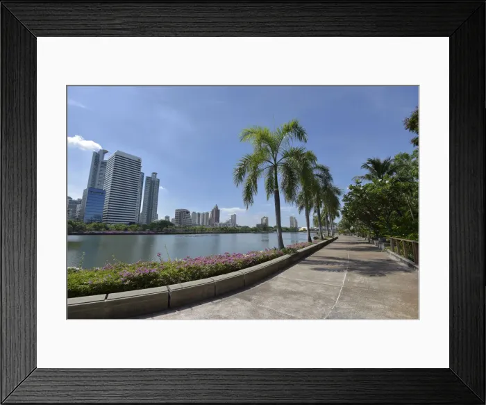 Framed Print : Benjakiti Park with the skyline of Bangkok, Thailand Framed Print : Benjakiti Park with the skyline of Bangkok, Thailand