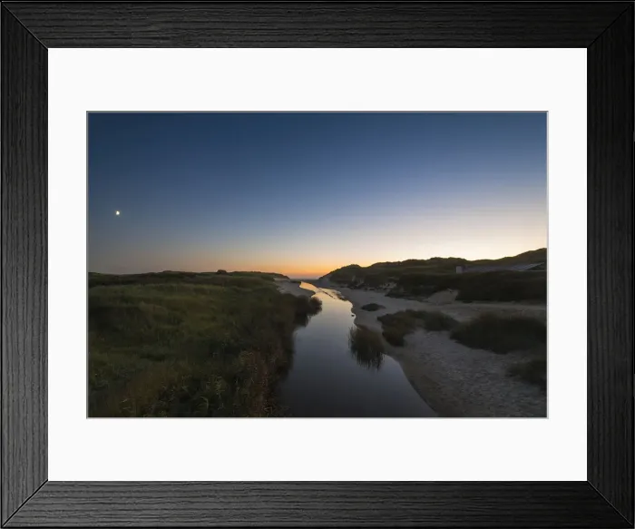 Framed Print : Dune landscape with river Henne Molle A at sunset, Henne Strand, Region of Southern Denmark, Denmark Framed Print : Dune landscape with river Henne Molle A at sunset, Henne Strand, Region of Southern Denmark, Denmark