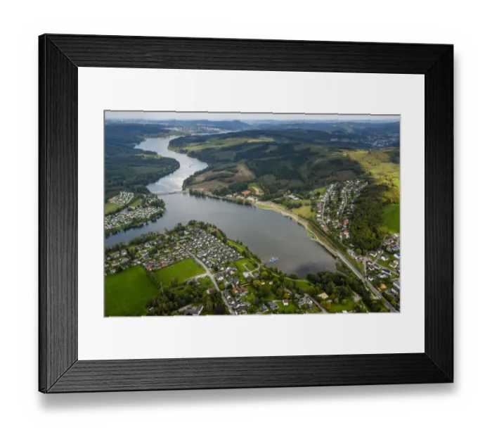 Framed Print : Aerial view, Sorpe Dam, southern shore, Sundern, Amecke, Sauerland, North Rhine-Westphalia, Germany Framed Print : Aerial view, Sorpe Dam, southern shore, Sundern, Amecke, Sauerland, North Rhine-Westphalia, Germany