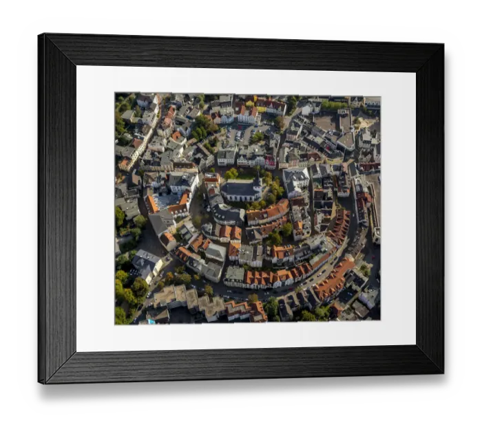 Framed Print : Aerial view, historic centre with Erloserkirche, Church of the Redeemer, market square, annular medieval layout, Ludenscheid, North Rhine-Westphalia, Germany