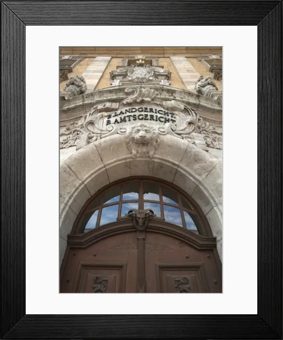 Framed Print : Entrance portal of the historic building of the Bavarian District Court, Schweinfurt, Lower Franconia, Bavaria, Germany Framed Print : Entrance portal of the historic building of the Bavarian District Court, Schweinfurt, Lower Franconia, Bavaria, Germany