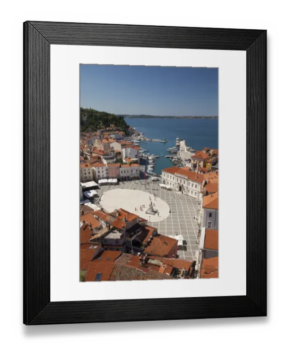 Framed Print : View of the historic centre with the harbour and Tartini Square, Piran, Istria, Slovenia